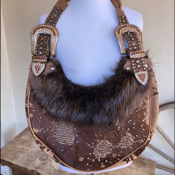 KIPPYS🇺🇸CA Handmade Steer Hide Fur Western Bag - Picture 2 of 10